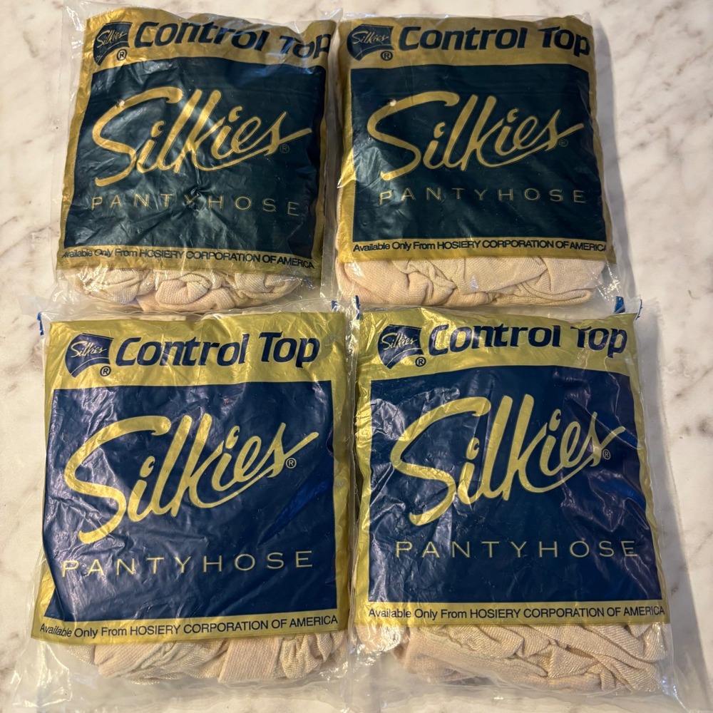 Lot of 4 Silkies Control Top Pantyhose 150 Support Legs Large Off White Vintage